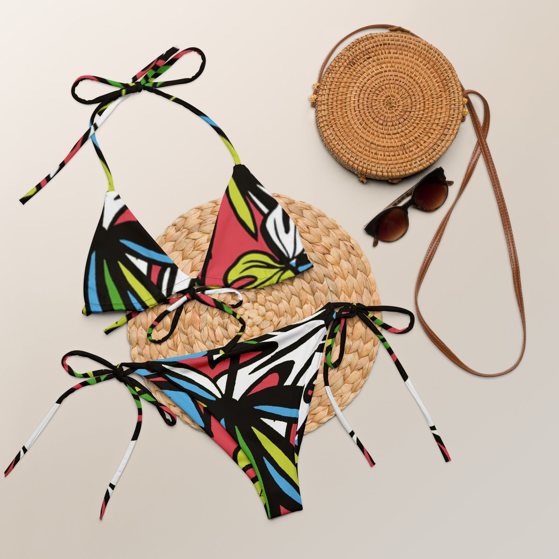 All - over print recycled string bikini, bathing suits, Swimming Suits. Women's Swimwear - PratSN
