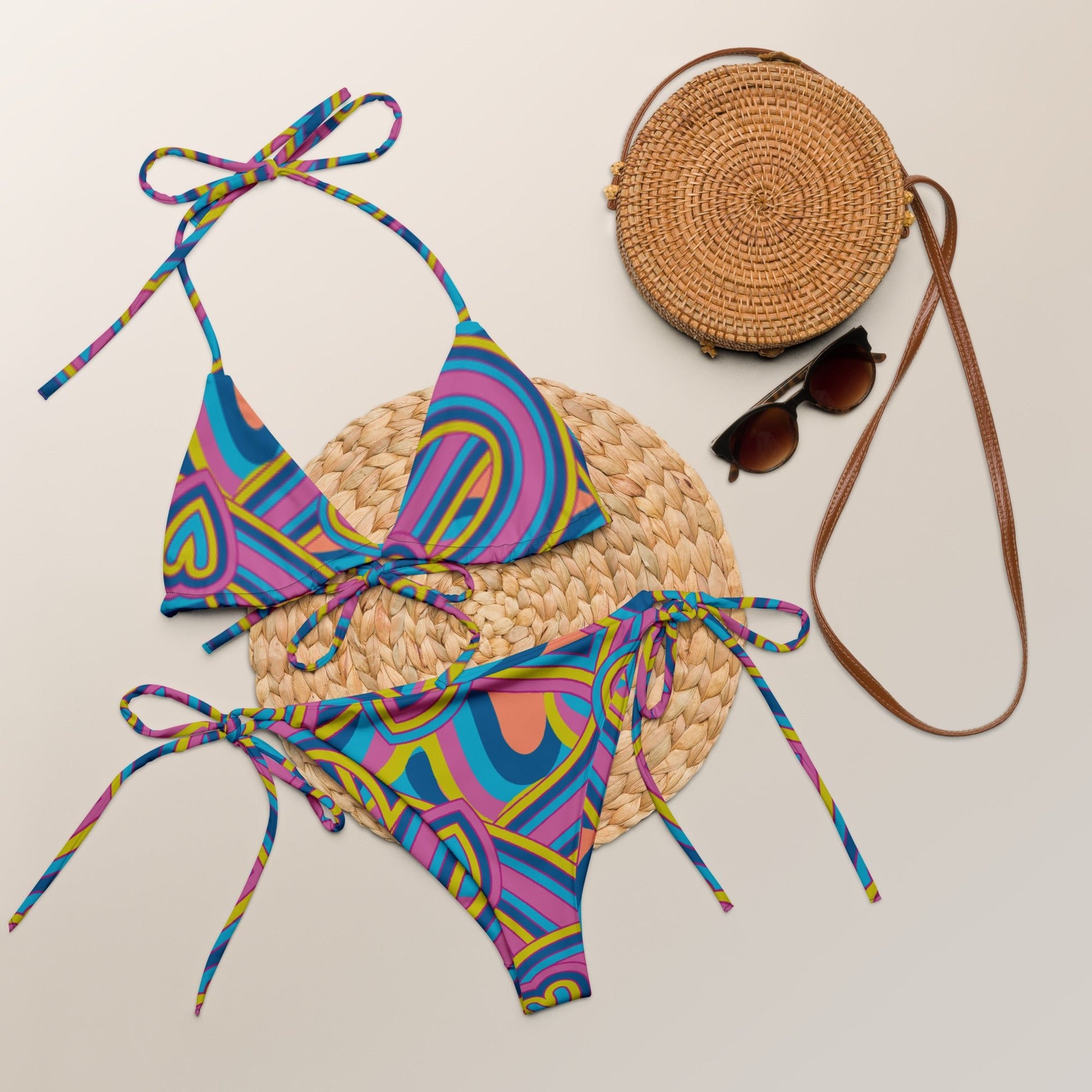 All - over print recycled string bikini, bathing suits, Swimming Suits. Women's Swimwear - PratSN
