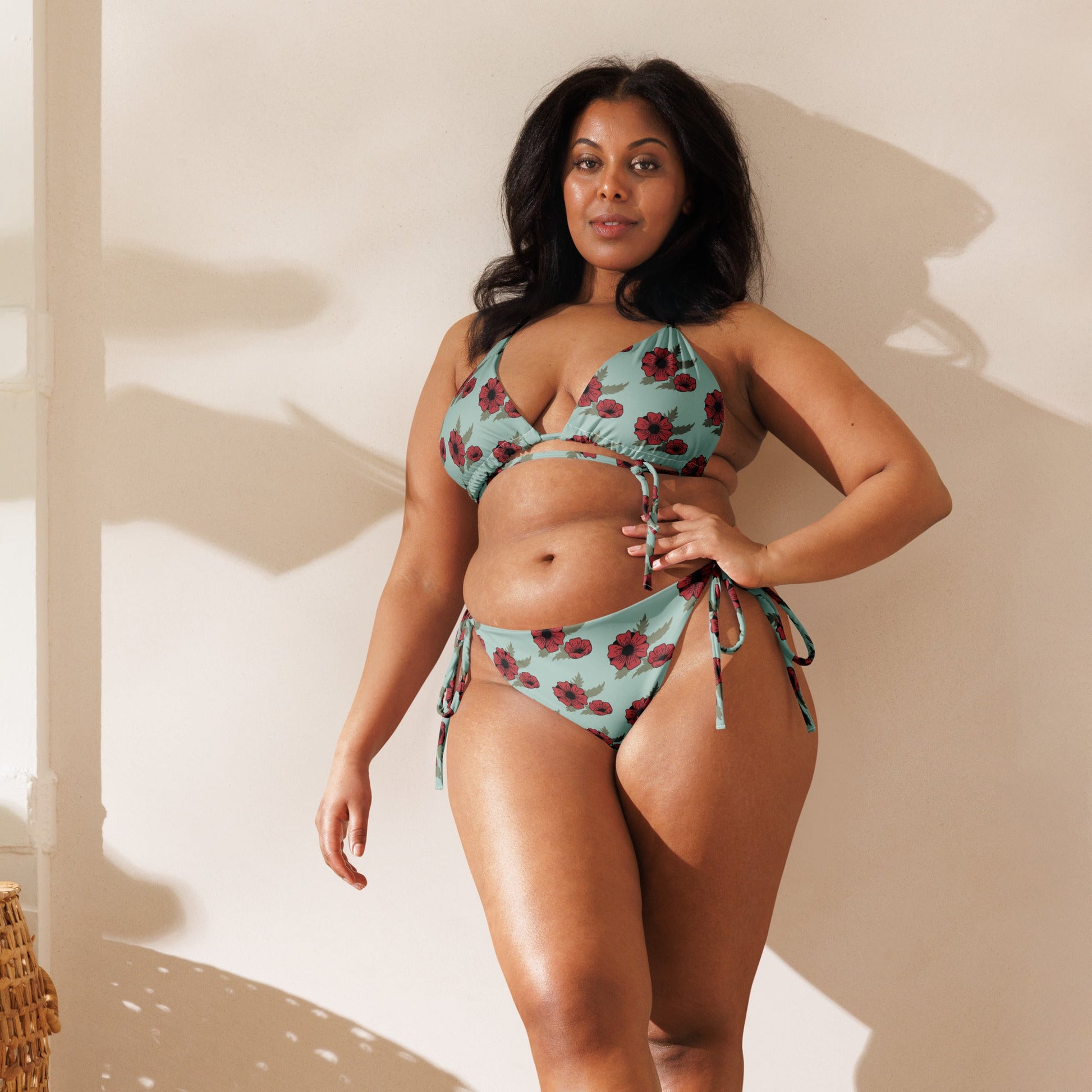 All - over print recycled string bikini, bathing suits, Swimming Suits. Women's Swimwear outfit - PratSN