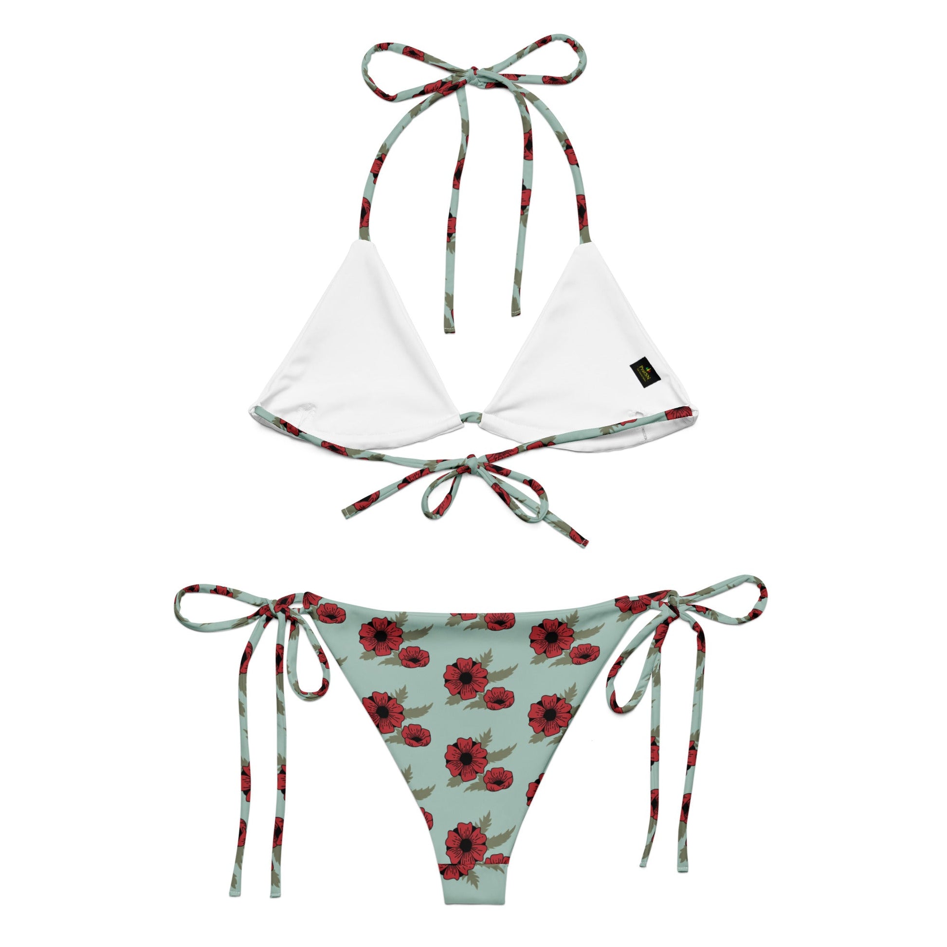 All - over print recycled string bikini, bathing suits, Swimming Suits. Women's Swimwear outfit - PratSN