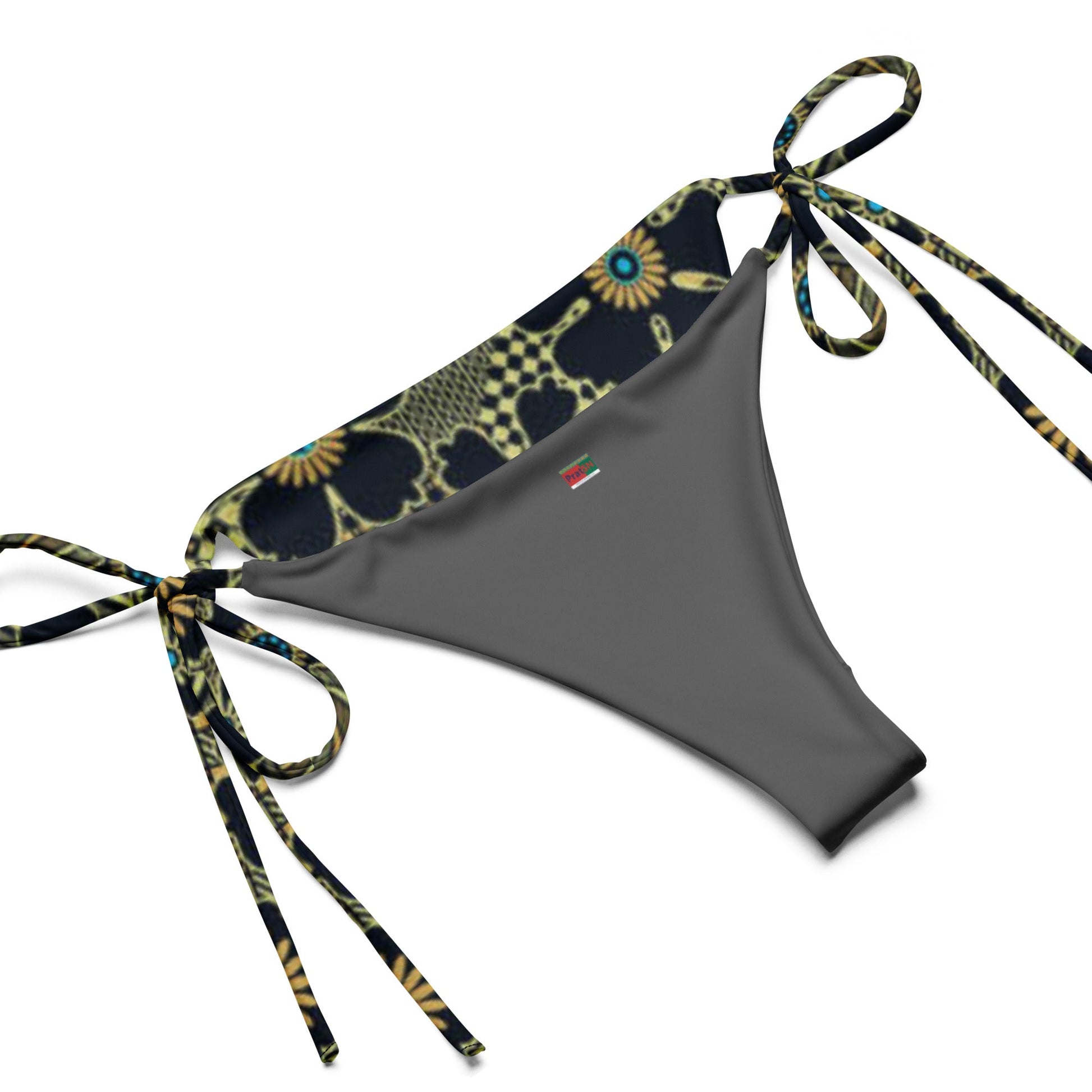 All - over print recycled string bikini, Black And Gold Bikini Floral bikini - PratSN
