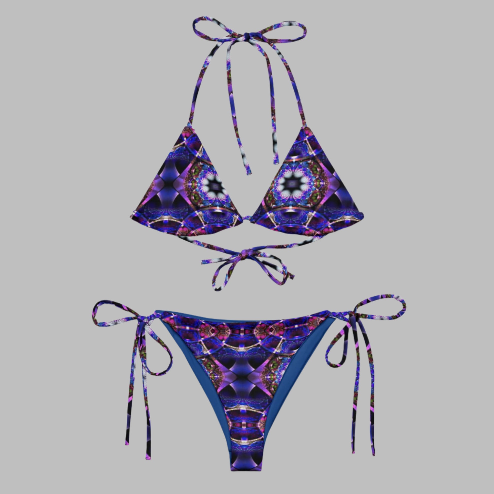 All - over print recycled string bikini Blue Bikini, Floral Bikini, Cute Summer Bikini - PratSN
