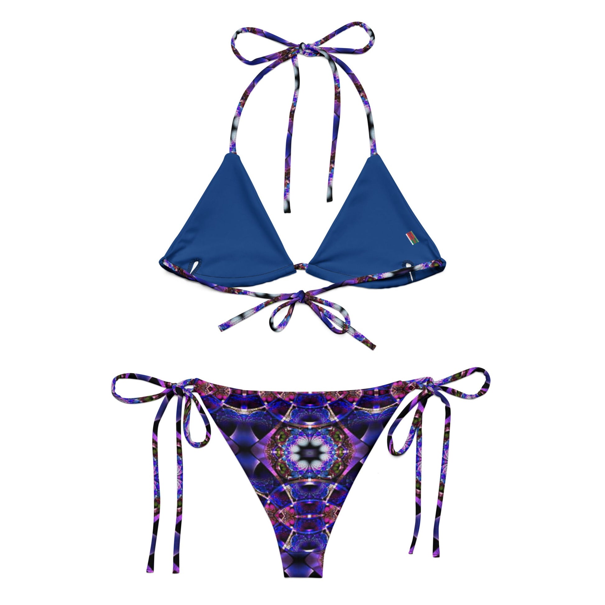 All - over print recycled string bikini Blue Bikini, Floral Bikini, Cute Summer Bikini - PratSN