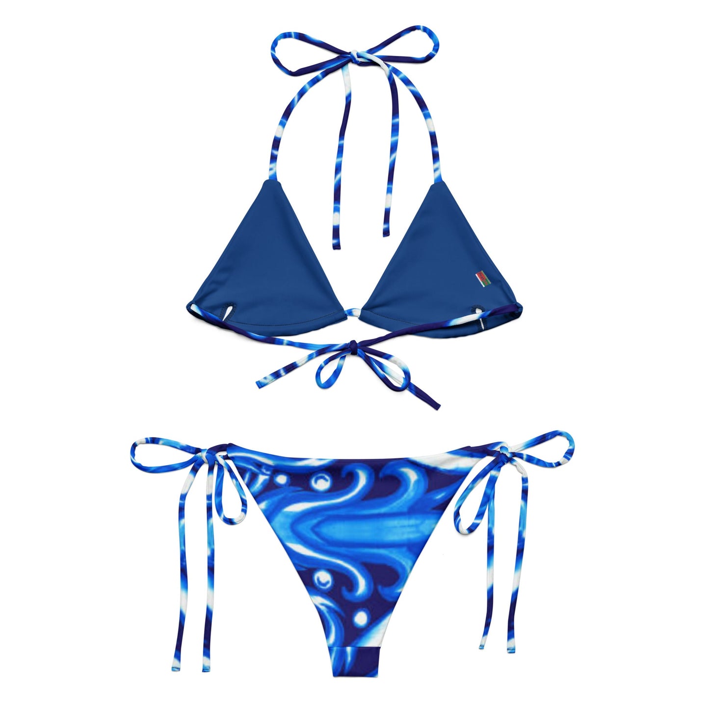 All - over print recycled string bikini, Blue Floral Swimwear bathing suits, Swimming Suits. Women's Swimwear - PratSN