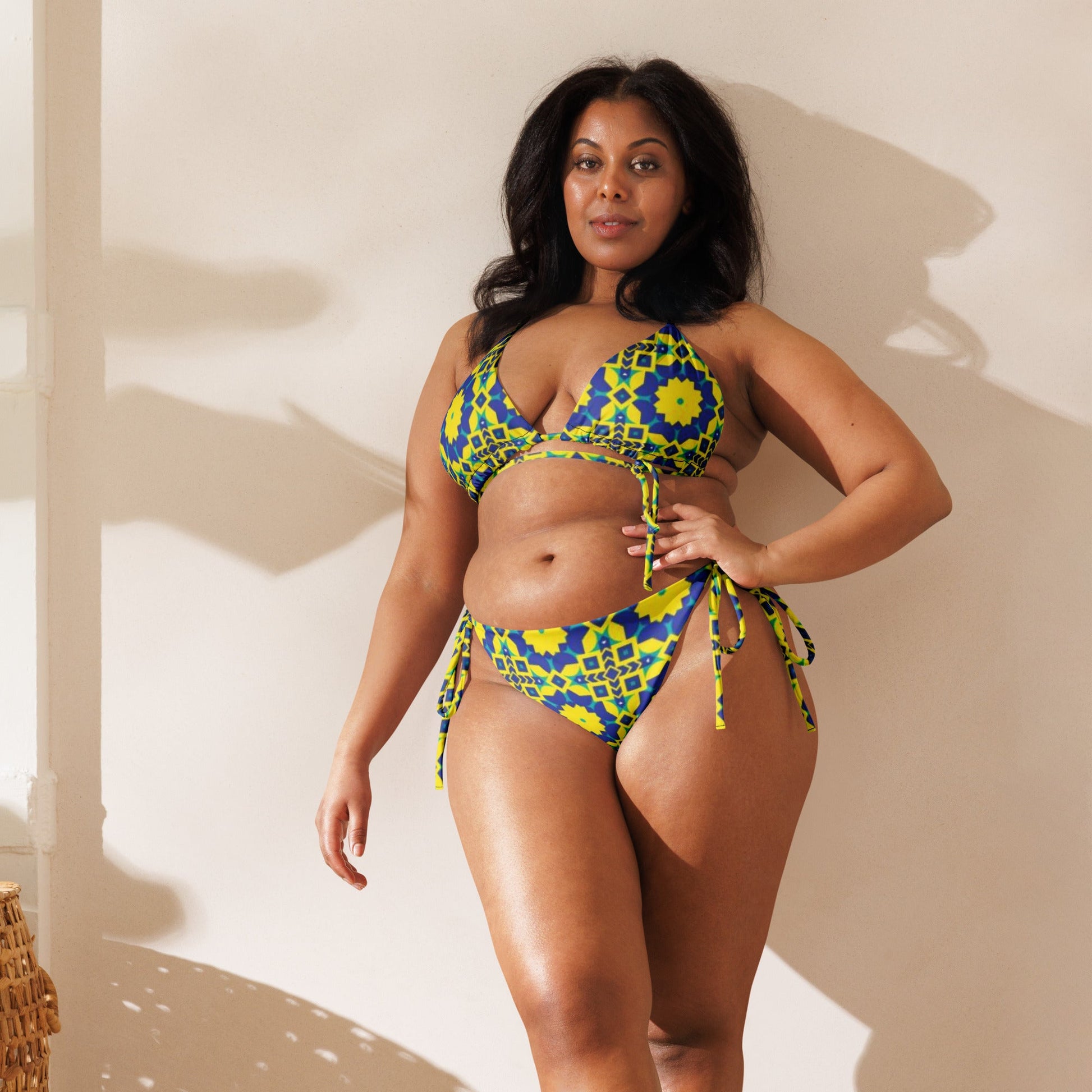 All - over print recycled string bikini, Floral Bikini Blue and Yellow - PratSN