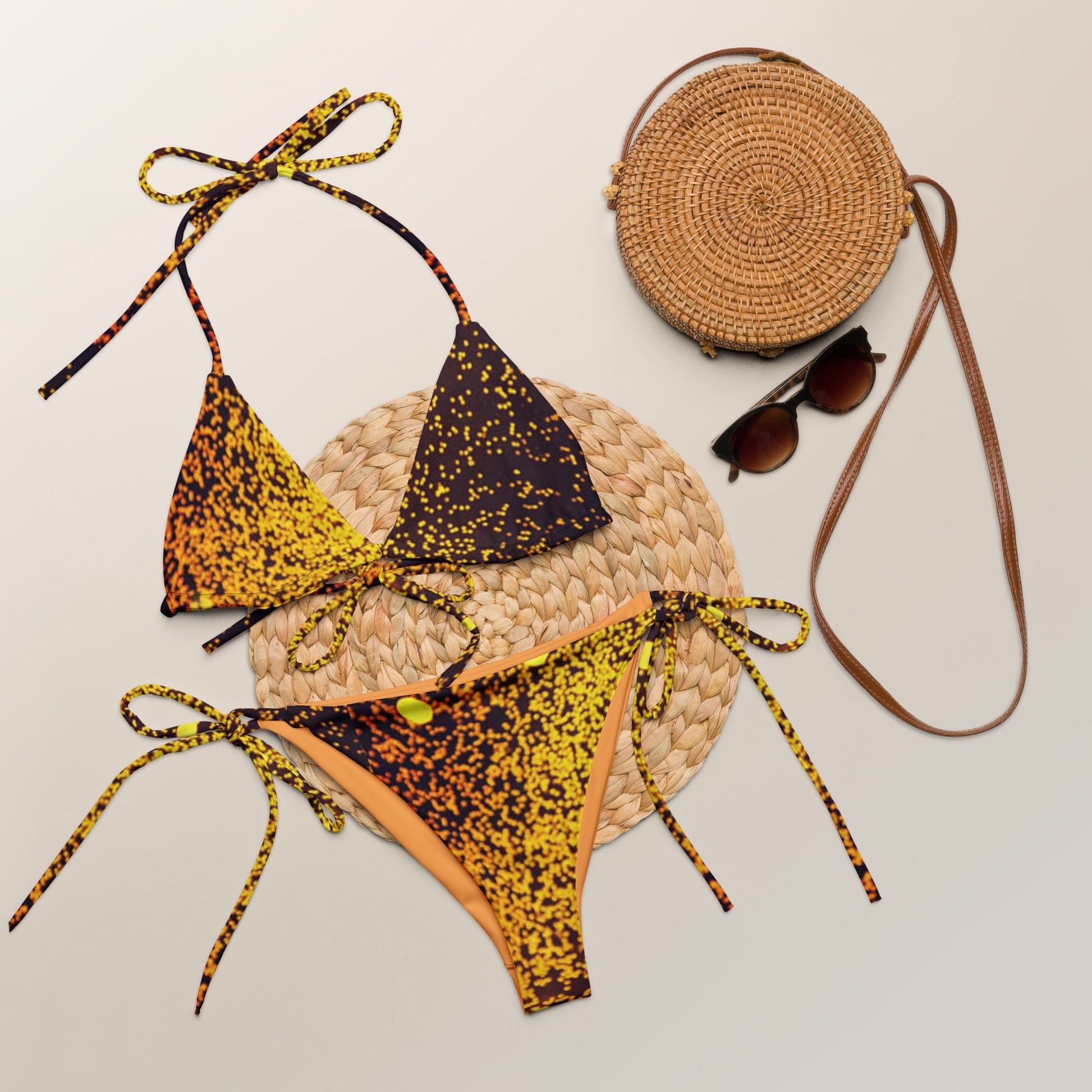 All - over print recycled string bikini, Gold Color Bikini - PratSN