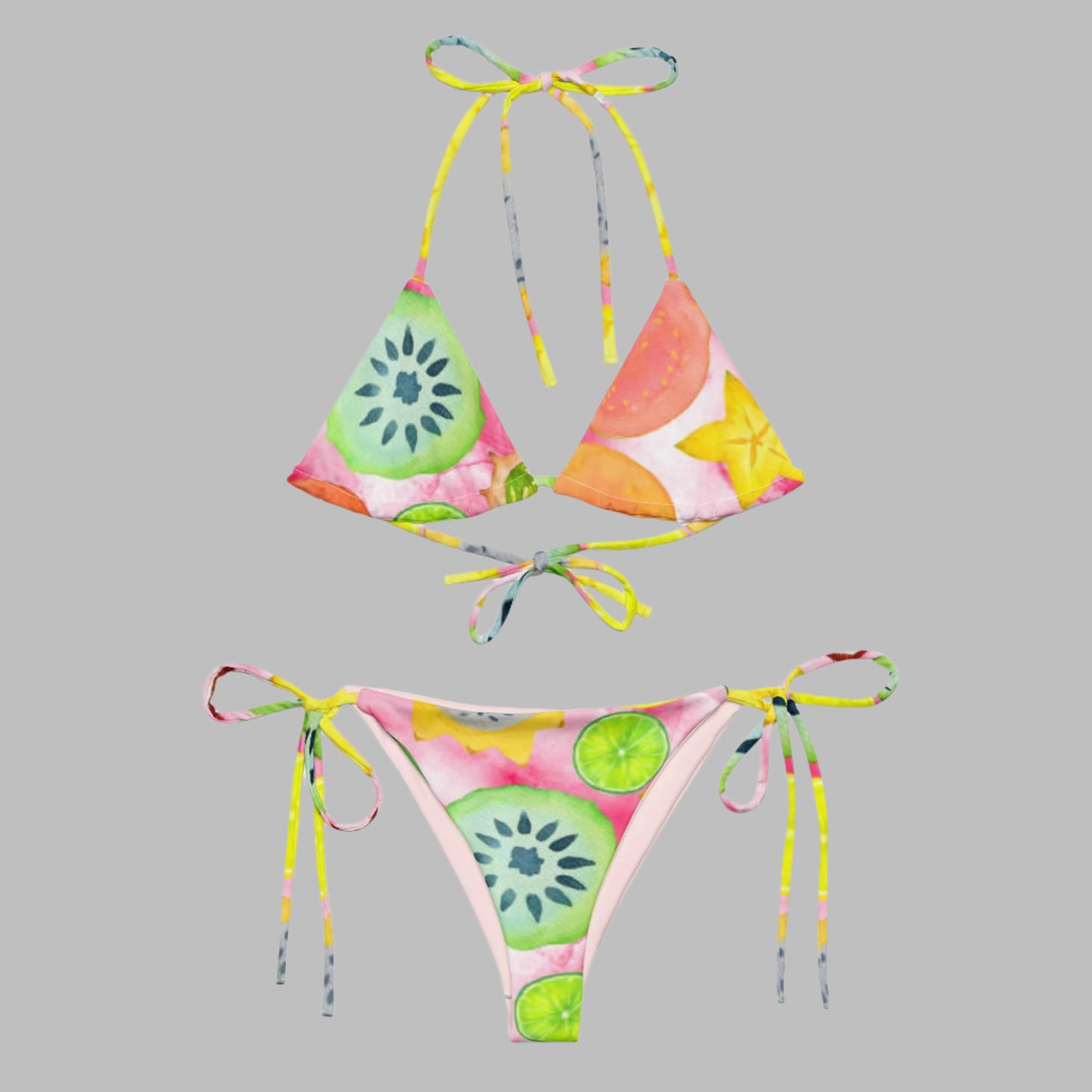 All - over print recycled string bikini, Kiwi pattern, fruit print bikini - PratSN
