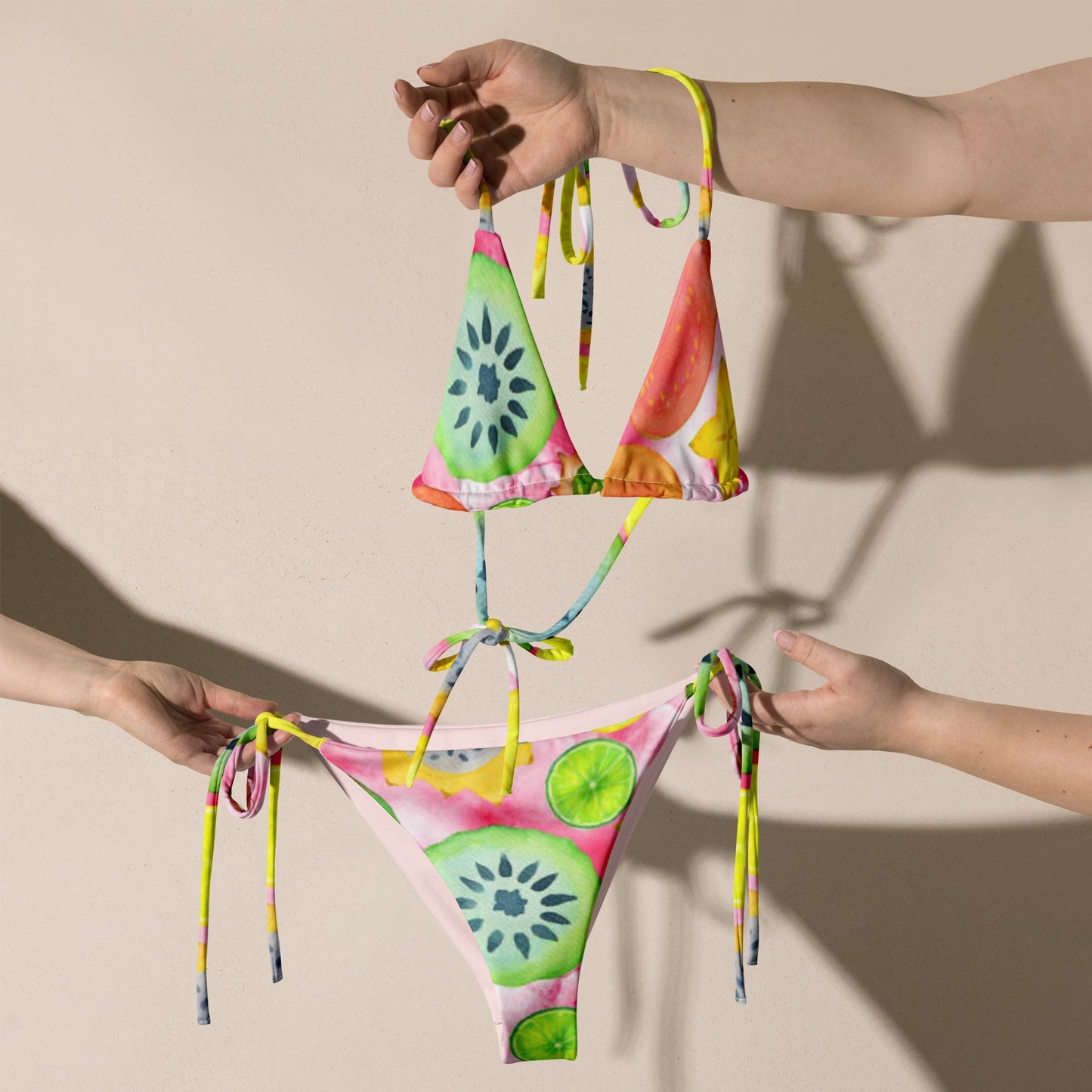 All - over print recycled string bikini, Kiwi pattern, fruit print bikini - PratSN