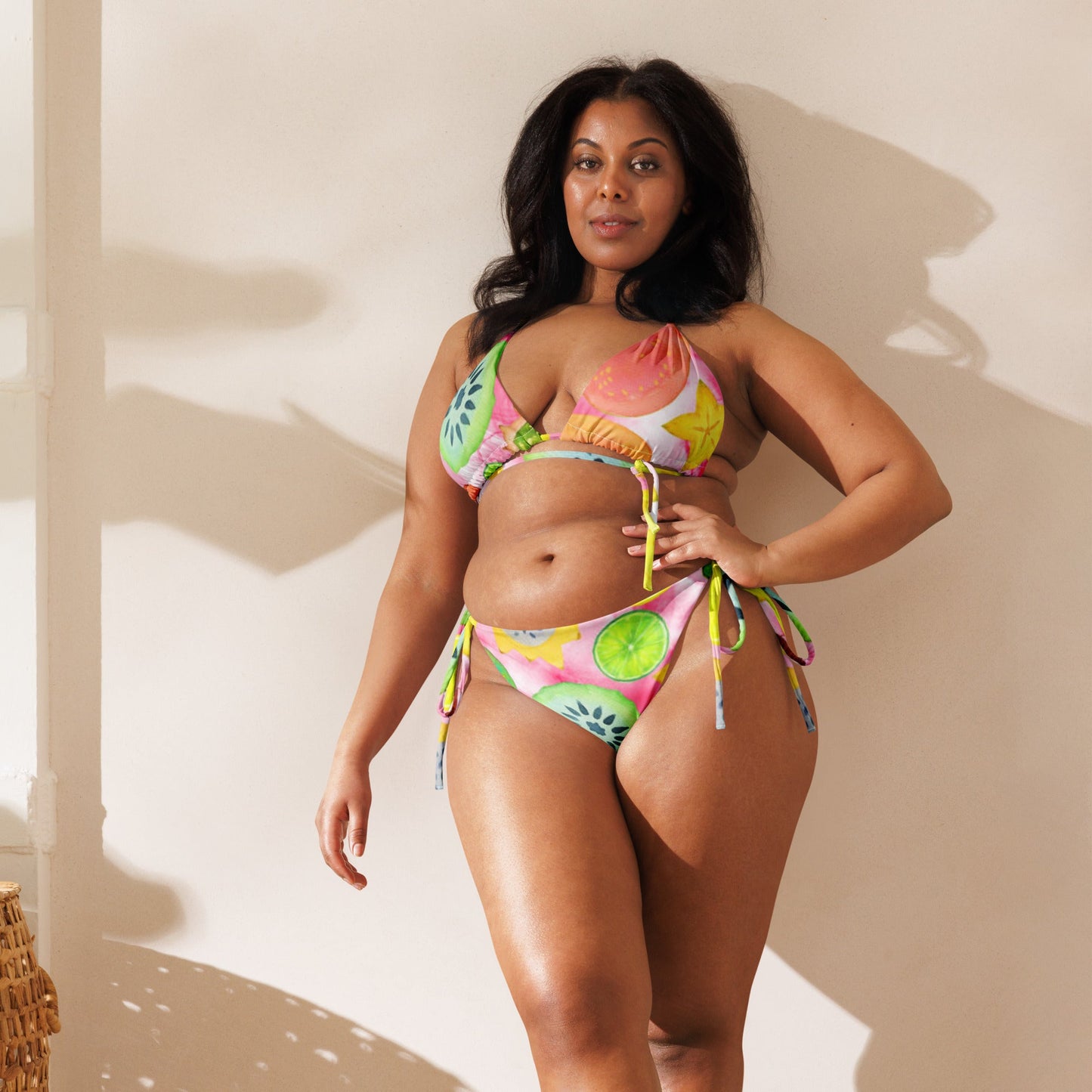 All - over print recycled string bikini, Kiwi pattern, fruit print bikini - PratSN
