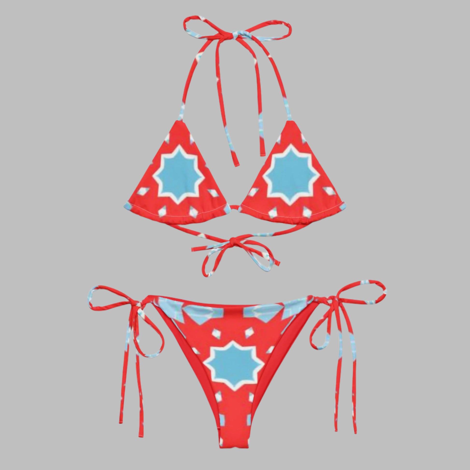 All - over print recycled string bikini, Red tankinis, Swimsuit, Beachwear, Bathing Suit - PratSN