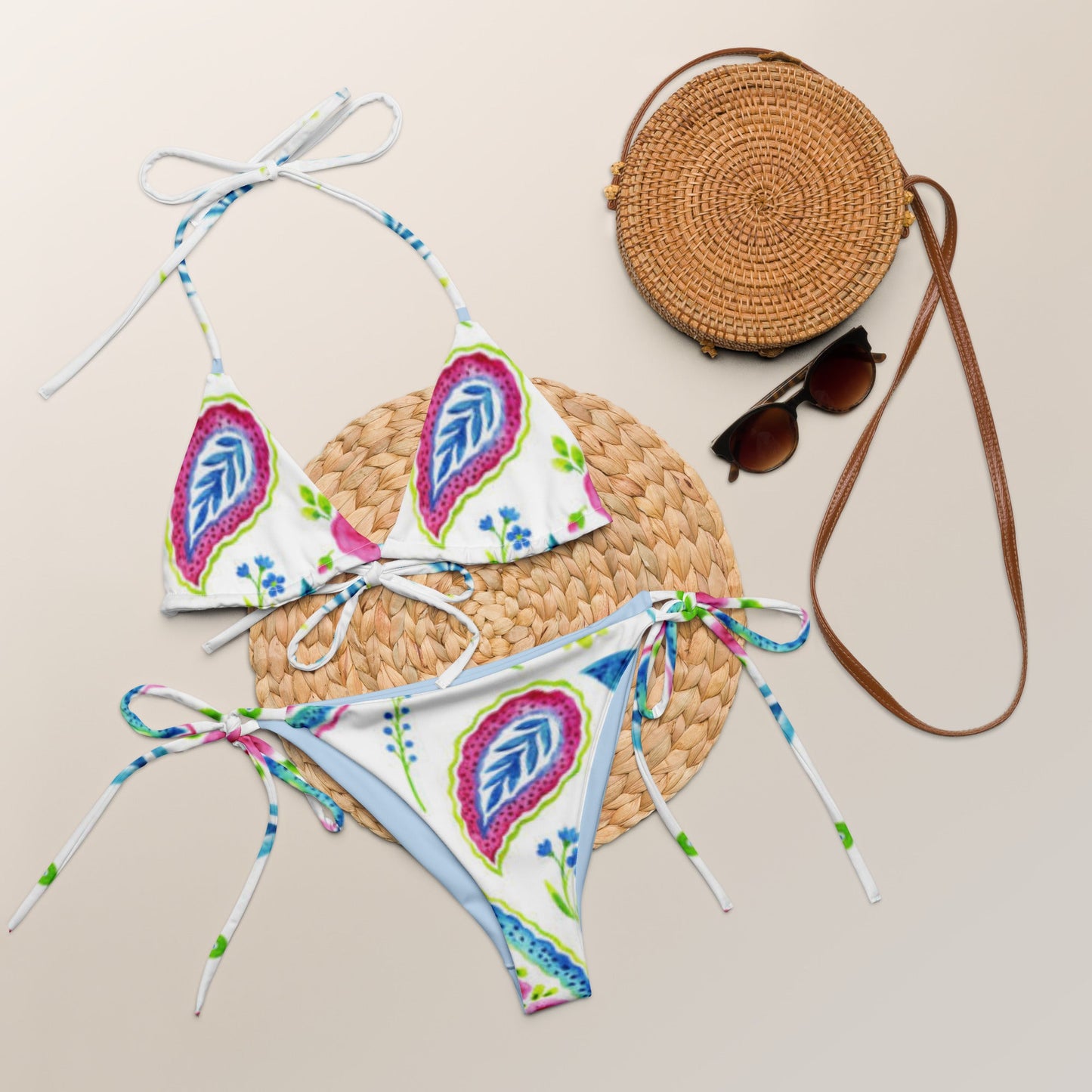 All - over print recycled string bikini, Swimming Suits. Women's outfit - PratSN