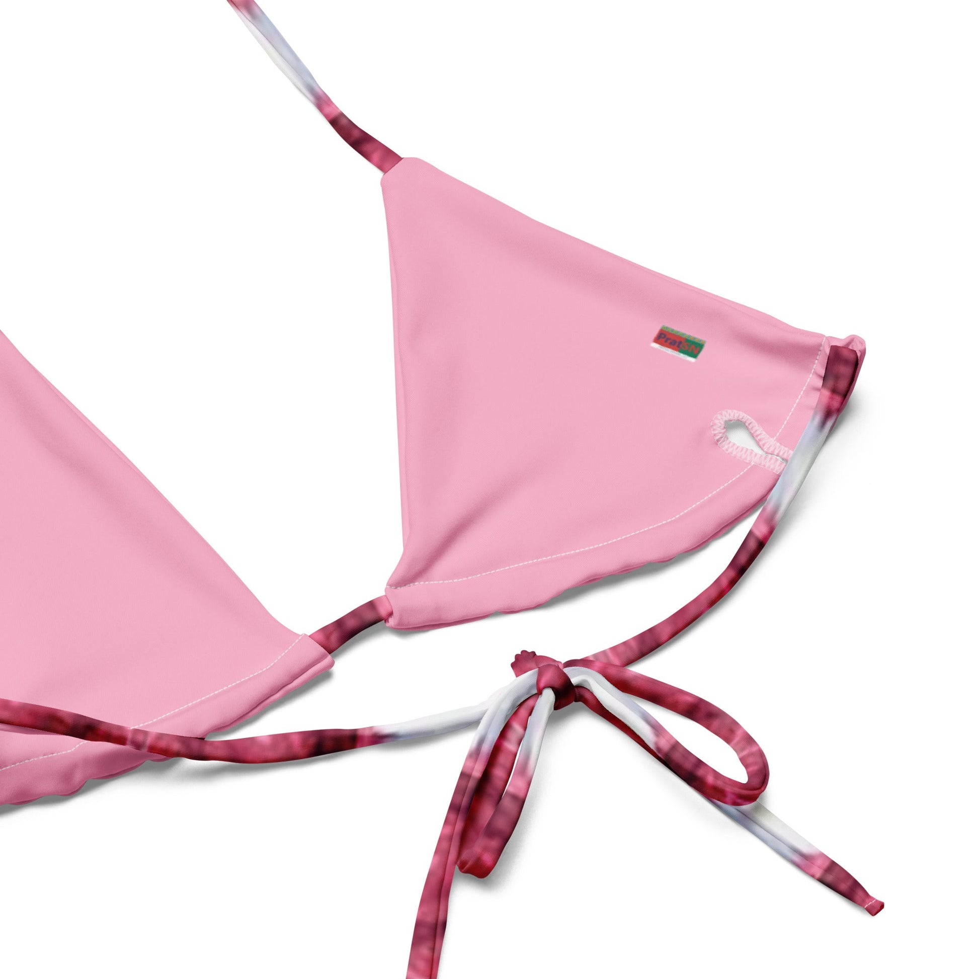 All - over print recycled string bikini, White and Pink Floral Bikini, Cute Summer Bikini - PratSN