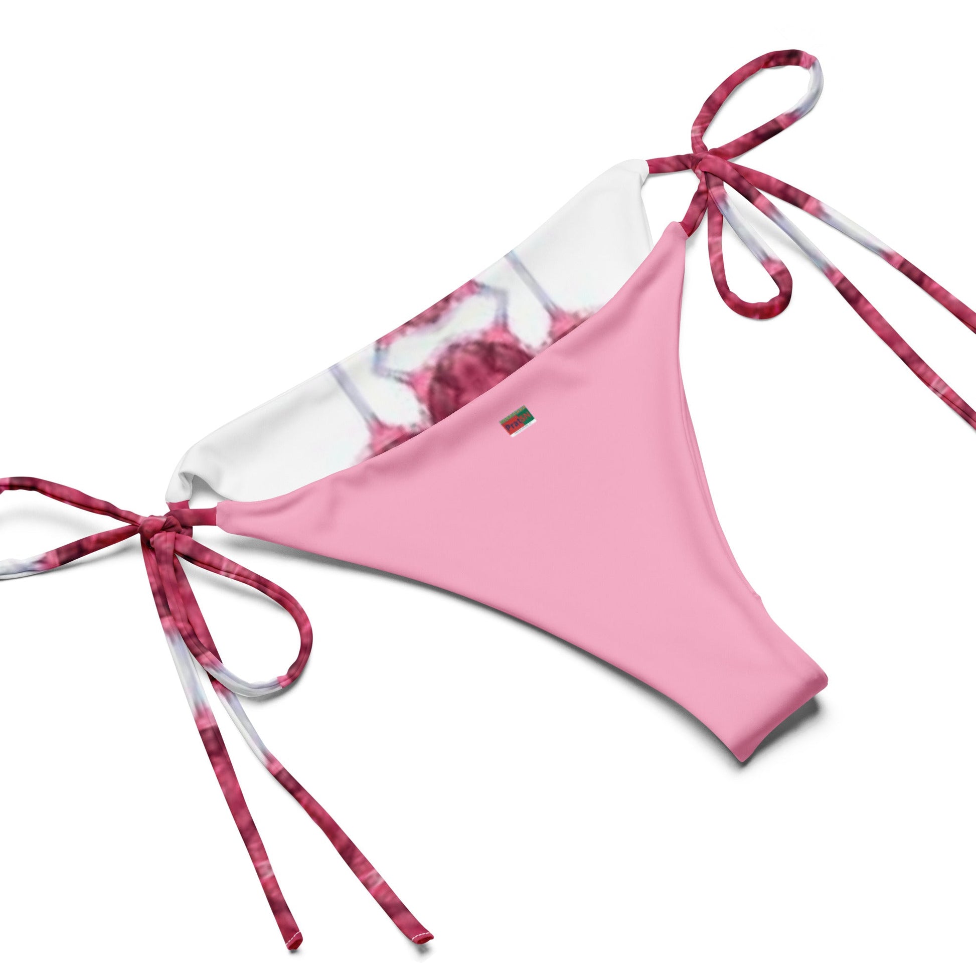 All - over print recycled string bikini, White and Pink Floral Bikini, Cute Summer Bikini - PratSN