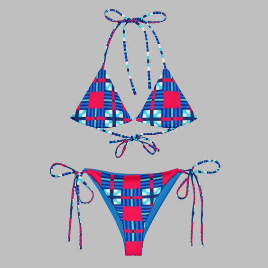 All - over print recycled string bikini, Women's Red Blue Bikini, Cute Summer Bikini - PratSN