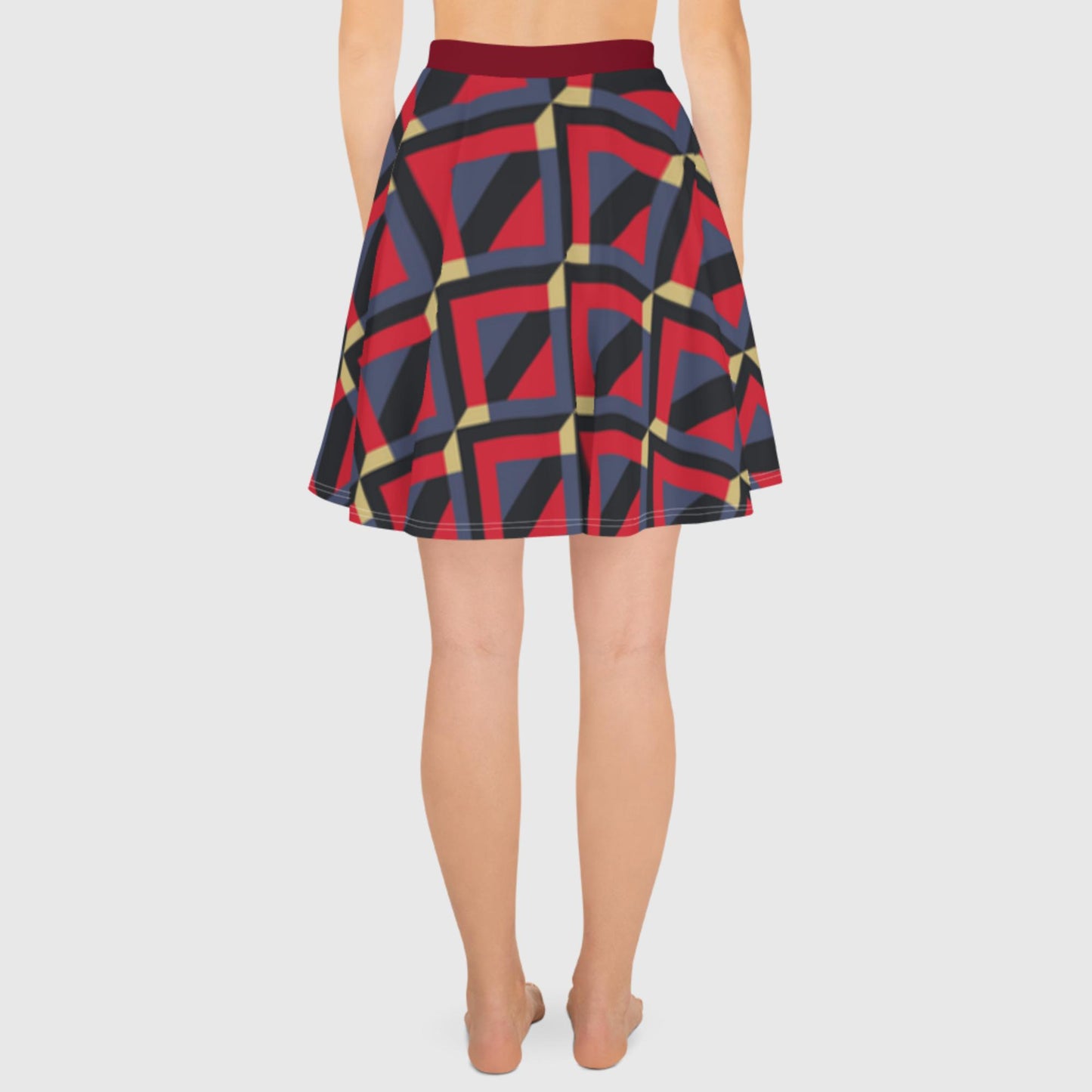 Women's skater skirt, red gray and amber skirt, multicolor skirt, Geometric pattern skater dress, skater skirt for summer and spring