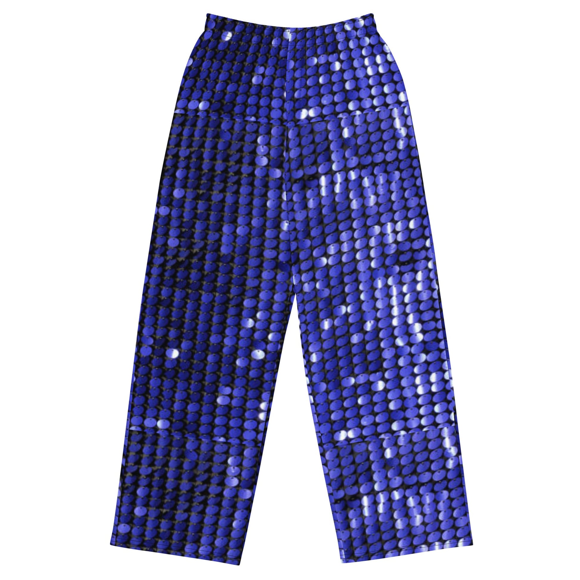 All - over print unisex wide - leg pants, Blue Rhinestone Print wide - leg pants, Comfortable wide - leg pants - PratSN