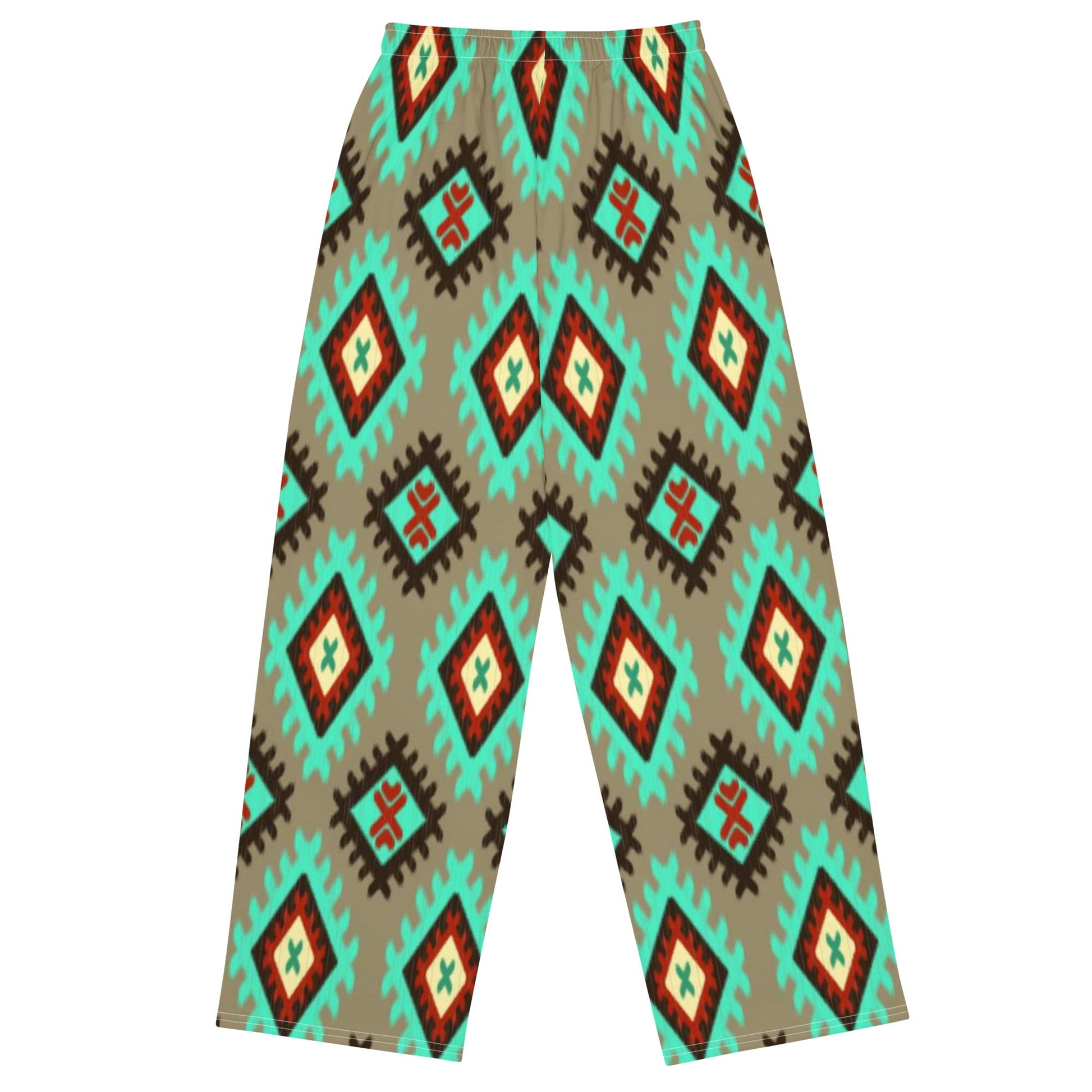 All - over print unisex wide - leg pants, Geometric pattern wide - leg pants Women's wide - leg pant, Comfortable - PratSN