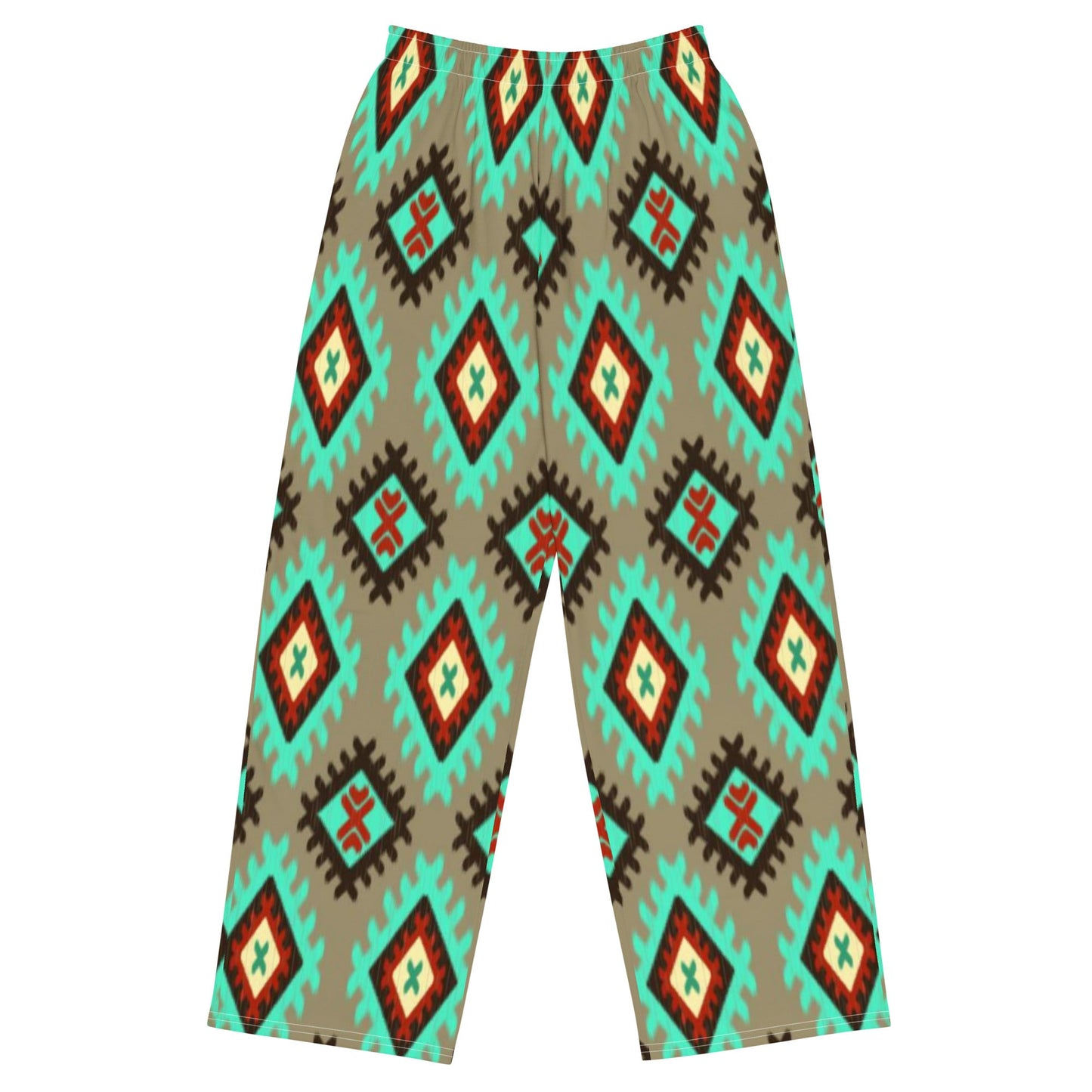 All - over print unisex wide - leg pants, Geometric pattern wide - leg pants Women's wide - leg pant, Comfortable - PratSN