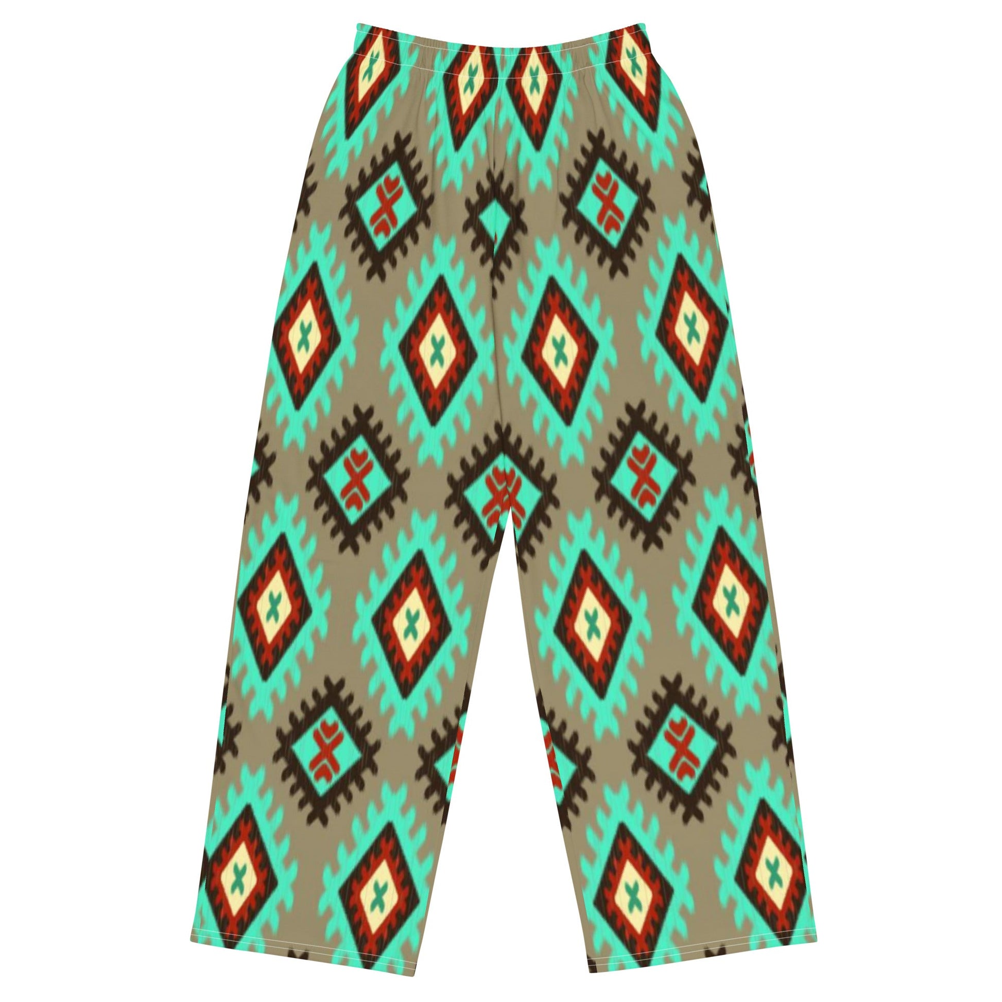 All - over print unisex wide - leg pants, Geometric pattern wide - leg pants Women's wide - leg pant, Comfortable - PratSN
