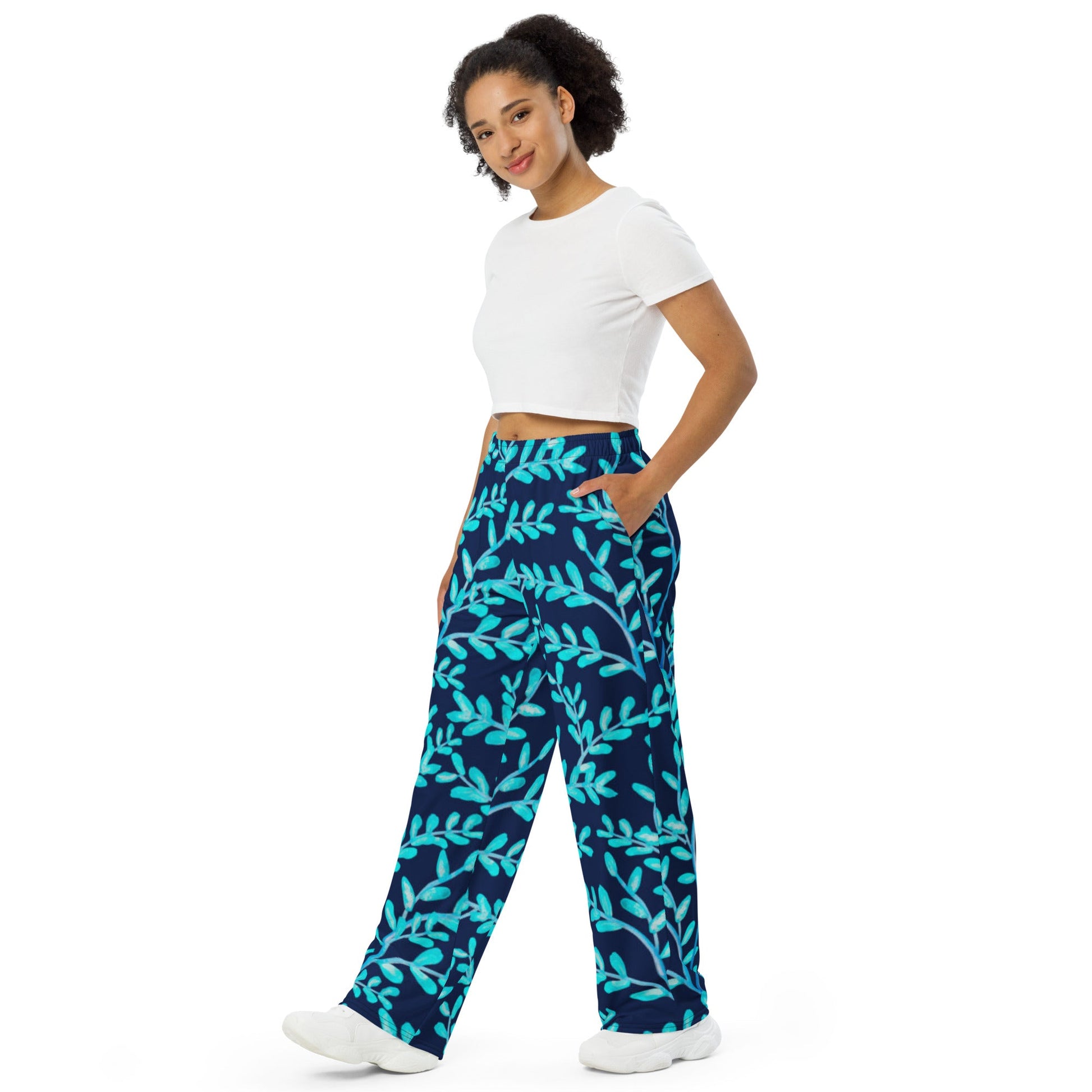 All - over print unisex wide - leg pants, Women's Floral Pants - PratSN