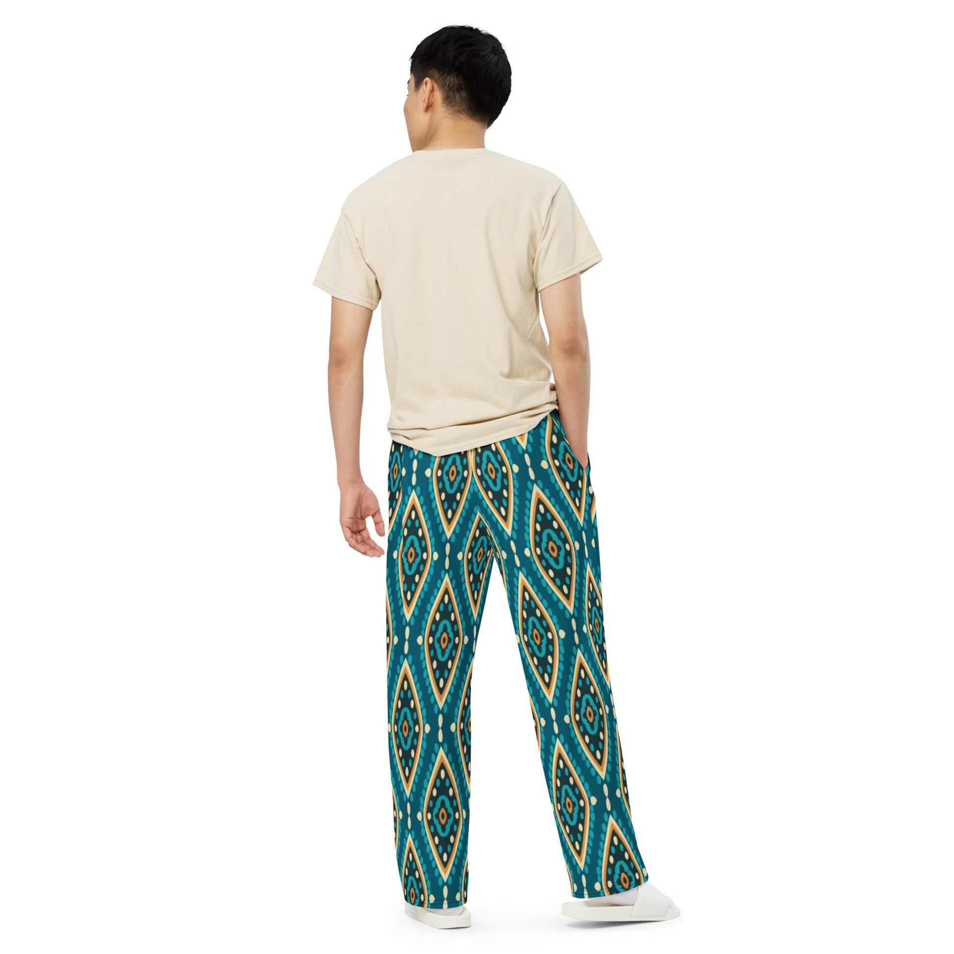 All - over print unisex wide - leg pants, Women's Geometric pattern wide leg pants Women's wide - leg pant, Comfortable - PratSN