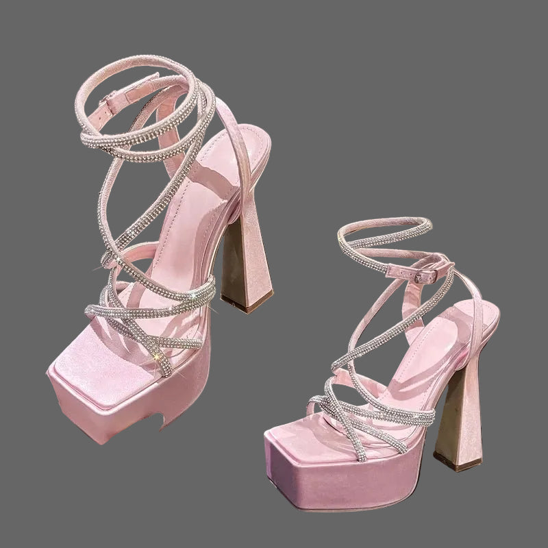 Aneikeh Water Diamond Hollow Open Toe Fashion Sexy Super High Heel Sandals Night Club Steel Pipe Dance Shoes Gladiator Sandals - PratSN