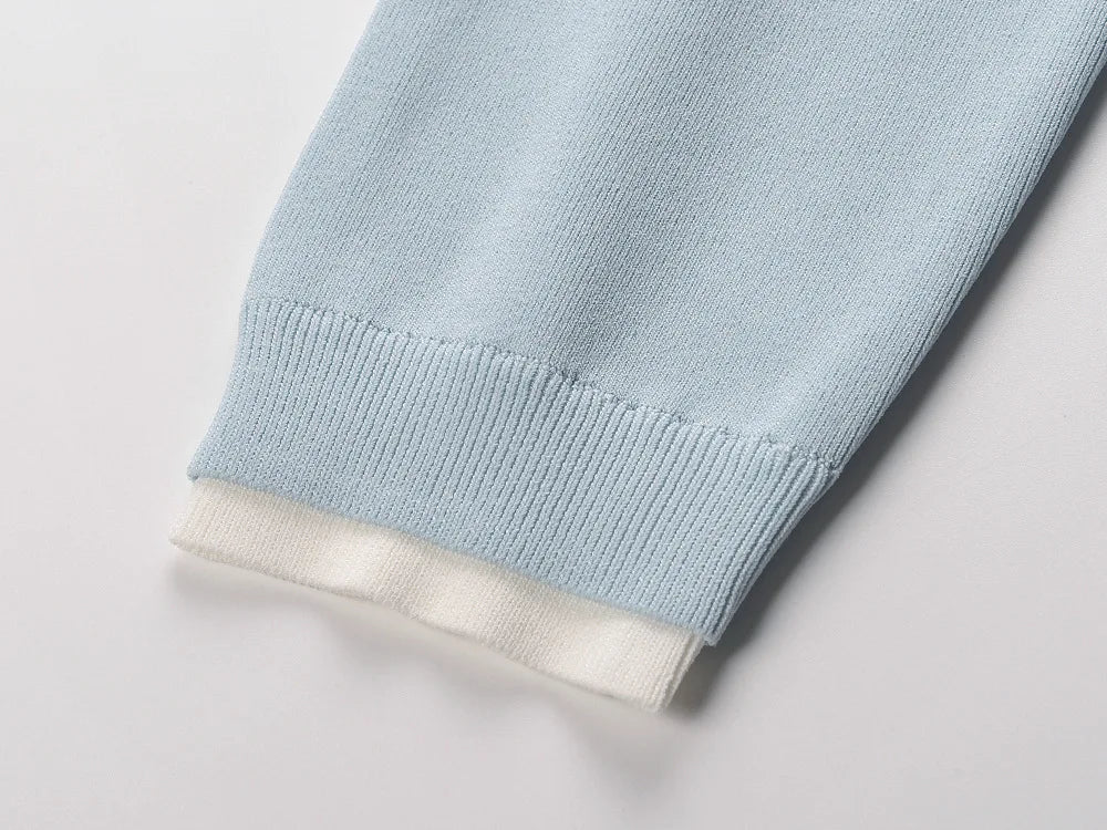 Autumn 2025 Lady Elegant Style Quality O - neck Long Sleeve Hook Flowers Wear Women Colorblock Knit Slim Fitted Midi Dress - PratSN