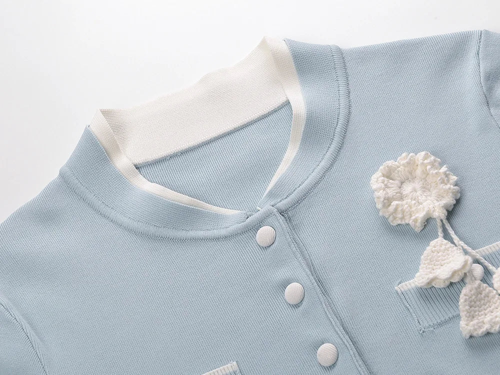 Autumn 2025 Lady Elegant Style Quality O - neck Long Sleeve Hook Flowers Wear Women Colorblock Knit Slim Fitted Midi Dress - PratSN