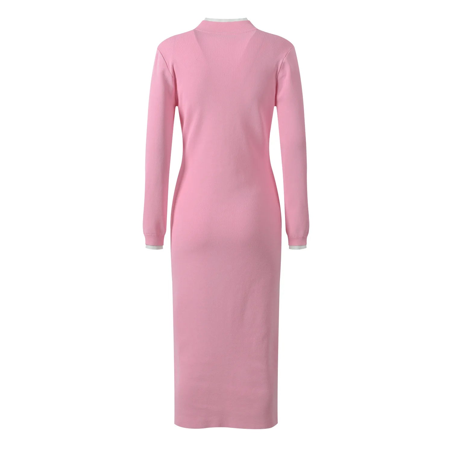 Autumn 2025 Lady Elegant Style Quality O - neck Long Sleeve Hook Flowers Wear Women Colorblock Knit Slim Fitted Midi Dress - PratSN