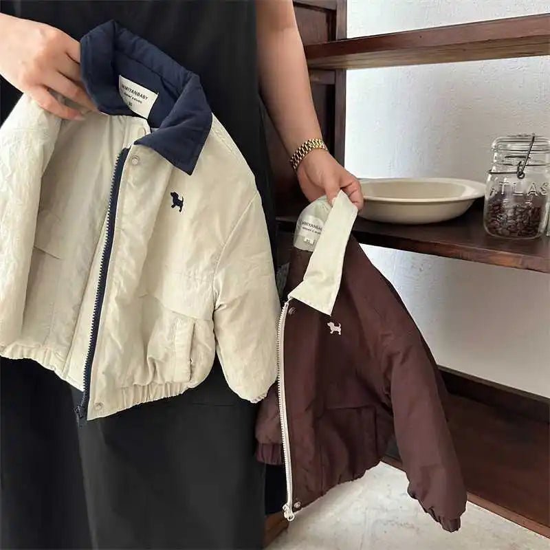 Autumn and Winter Children's Jacket New Boys' and Girls' Cotton Jacket Cartoon Baseball Jacket Thick Collar Coat - PratSN