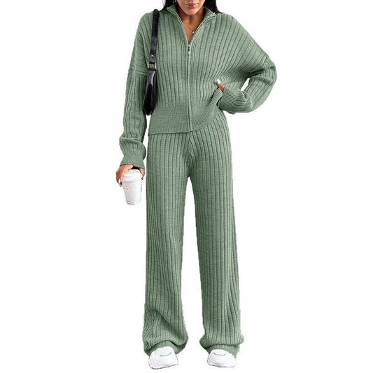 Autumn And Winter New European And American Women's Casual Loose Zip Top And Trousers Two - piece Set - PratSN
