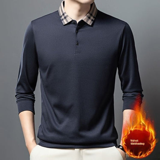 Autumn And Winter New Men's Fleece T-shirt Lapel Loose, Simple And All - matching - PratSN