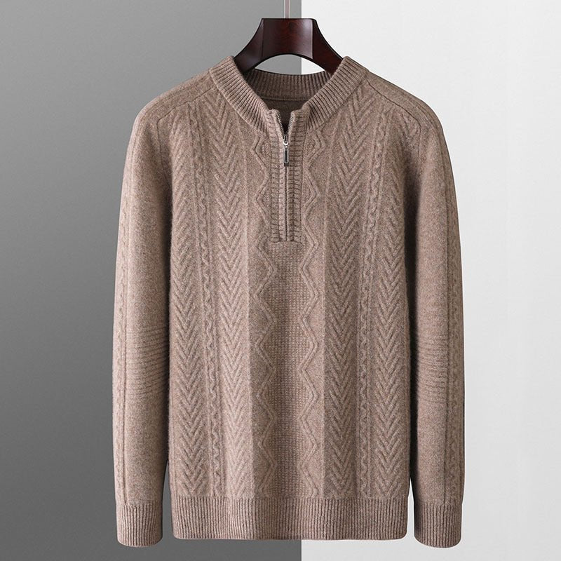 Autumn And Winter Pure Wool Men's Diamond Lattice Loose Half Zipper Sweater - PratSN
