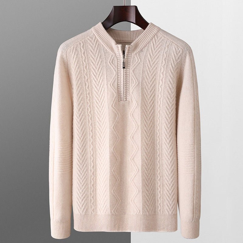 Autumn And Winter Pure Wool Men's Diamond Lattice Loose Half Zipper Sweater - PratSN