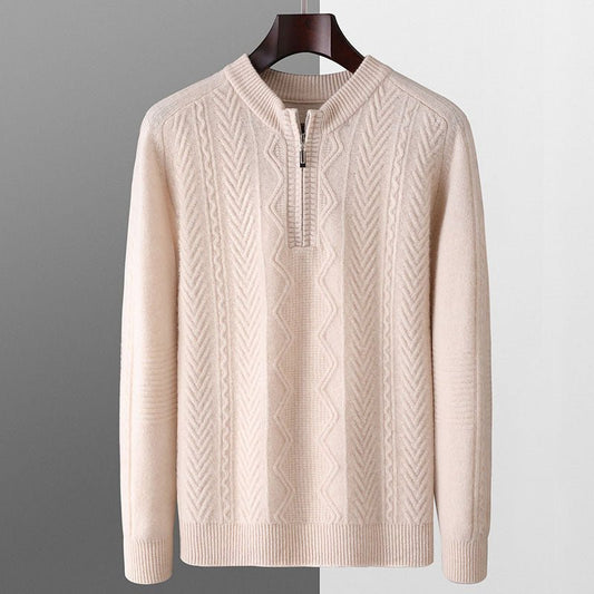 Autumn And Winter Pure Wool Men's Diamond Lattice Loose Half Zipper Sweater - PratSN