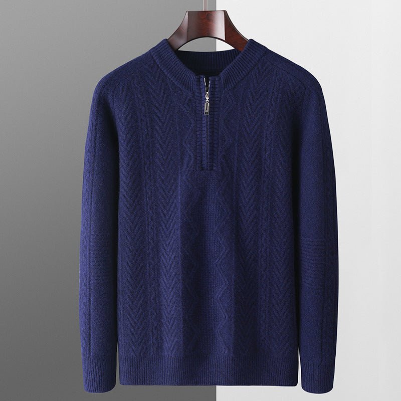 Autumn And Winter Pure Wool Men's Diamond Lattice Loose Half Zipper Sweater - PratSN