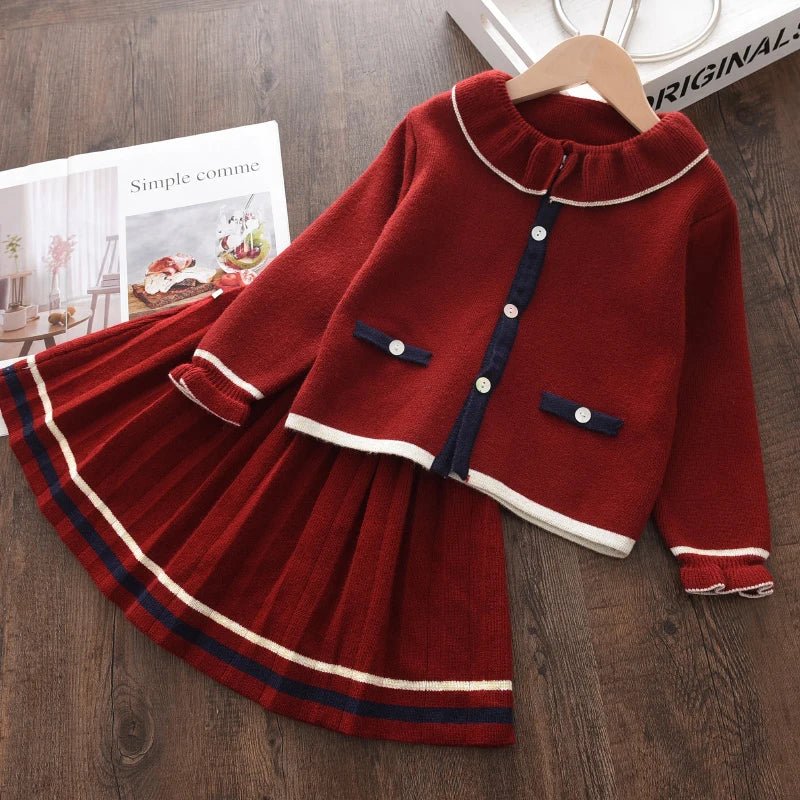 Autumn Fashion Girls Fashion Knitted 2 Pieces Sets Simplicity Sweater Coat Skirt Girls Boutique Outfits Baby Girl Winter Clothes - PratSN