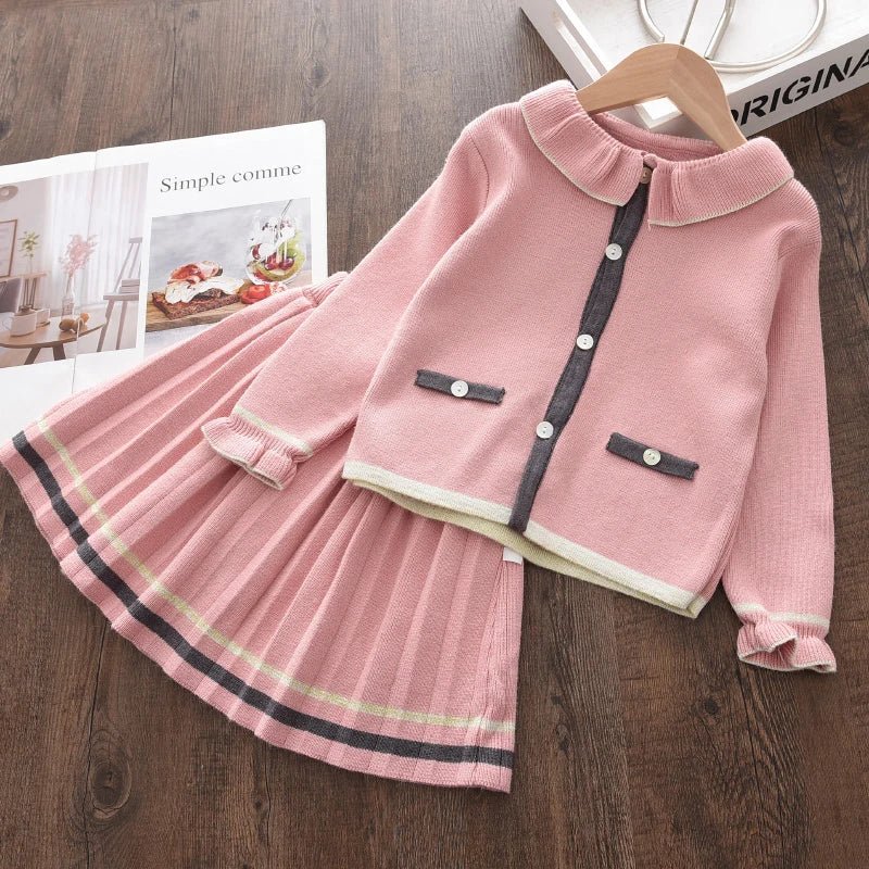 Autumn Fashion Girls Fashion Knitted 2 Pieces Sets Simplicity Sweater Coat Skirt Girls Boutique Outfits Baby Girl Winter Clothes - PratSN