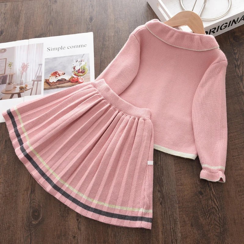 Autumn Fashion Girls Fashion Knitted 2 Pieces Sets Simplicity Sweater Coat Skirt Girls Boutique Outfits Baby Girl Winter Clothes - PratSN