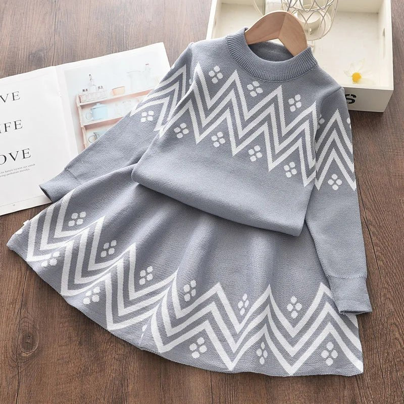 Autumn Fashion Girls Fashion Knitted 2 Pieces Sets Simplicity Sweater Coat Skirt Girls Boutique Outfits Baby Girl Winter Clothes - PratSN