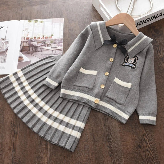 Autumn Fashion Girls Fashion Knitted 2 Pieces Sets Simplicity Sweater Coat Skirt Girls Boutique Outfits Baby Girl Winter Clothes - PratSN