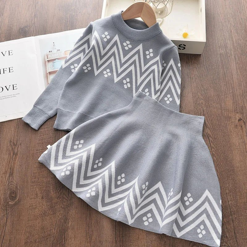 Autumn Fashion Girls Fashion Knitted 2 Pieces Sets Simplicity Sweater Coat Skirt Girls Boutique Outfits Baby Girl Winter Clothes - PratSN