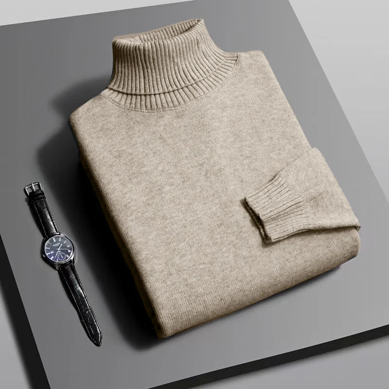 Autumn Mens High Quality Knitted Turtleneck Sweater Slim Fit Long Sleeve Anti - pilling Pullover Solid Color Trend Men Streetwea - PratSN