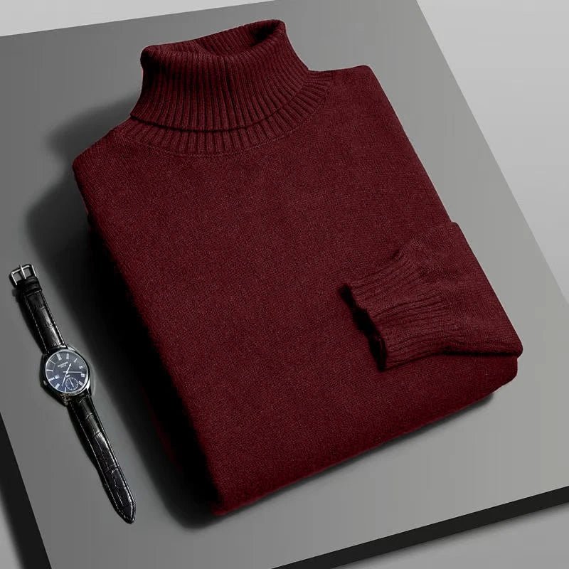 Autumn Mens High Quality Knitted Turtleneck Sweater Slim Fit Long Sleeve Anti - pilling Pullover Solid Color Trend Men Streetwea - PratSN