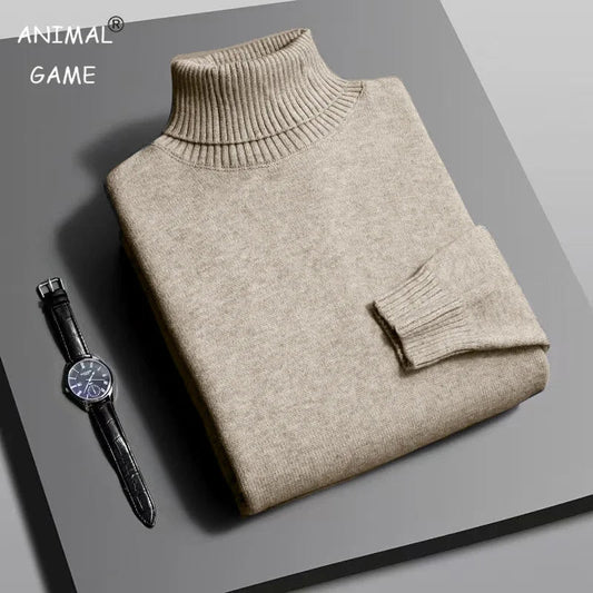 Autumn Mens High Quality Knitted Turtleneck Sweater Slim Fit Long Sleeve Anti - pilling Pullover Solid Color Trend Men Streetwea - PratSN