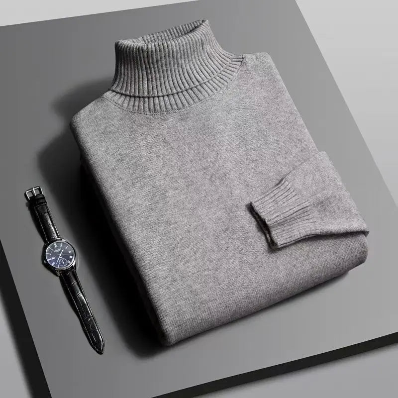 Autumn Mens High Quality Knitted Turtleneck Sweater Slim Fit Long Sleeve Anti - pilling Pullover Solid Color Trend Men Streetwea - PratSN