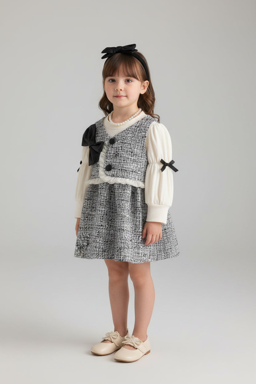 Autumn New Sweet Bow Baby Girl Dress, Simple Checkered Long Sleeved Children'S Clothing Suitable For Babies Aged 0 - 3 Years - PratSN
