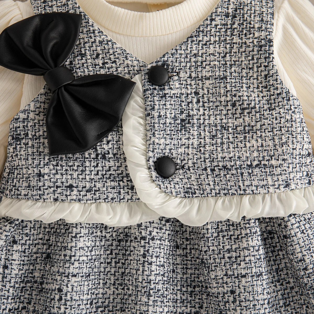 Autumn New Sweet Bow Baby Girl Dress, Simple Checkered Long Sleeved Children'S Clothing Suitable For Babies Aged 0 - 3 Years - PratSN