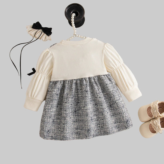 Autumn New Sweet Bow Baby Girl Dress, Simple Checkered Long Sleeved Children'S Clothing Suitable For Babies Aged 0 - 3 Years - PratSN