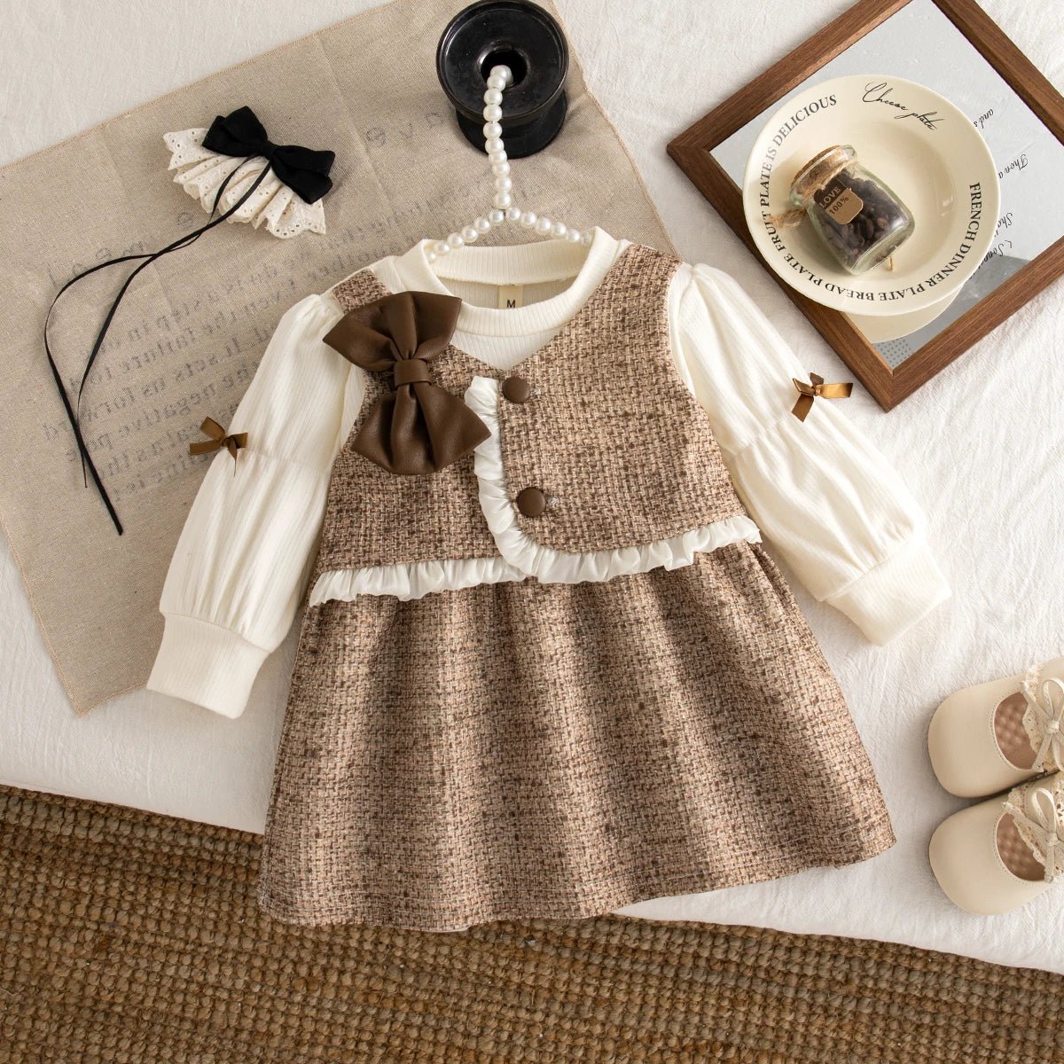 Autumn New Sweet Bow Baby Girl Dress, Simple Checkered Long Sleeved Children'S Clothing Suitable For Babies Aged 0 - 3 Years - PratSN